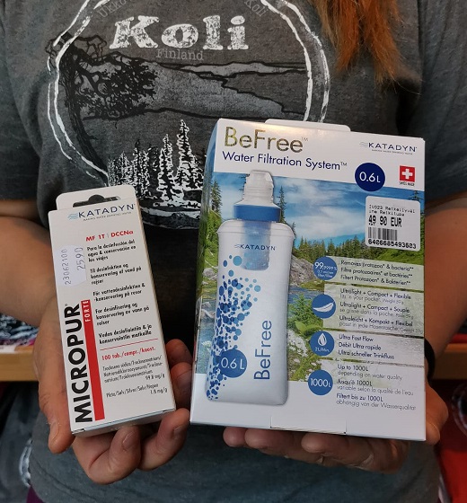 Koli Shop Retkitupa Katadyn BeFree Micropur Forte Kuva: Katadyn BeFree vedenpuhdistin ja Micropur Forte puhdistustabletteja
